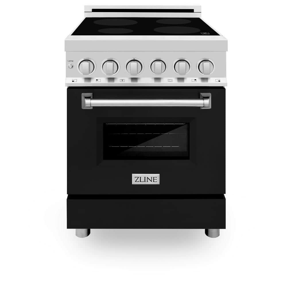 ZLINE Kitchen and Bath 24 in. Freestanding Electric Range 3 Element Induction Cooktop with Black Matte Door in Stainless Steel