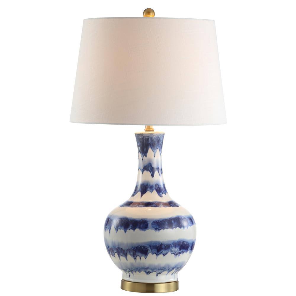 JONATHAN Y Tucker 30.5 in. Blue/White Ceramic/Metal LED Table Lamp ...