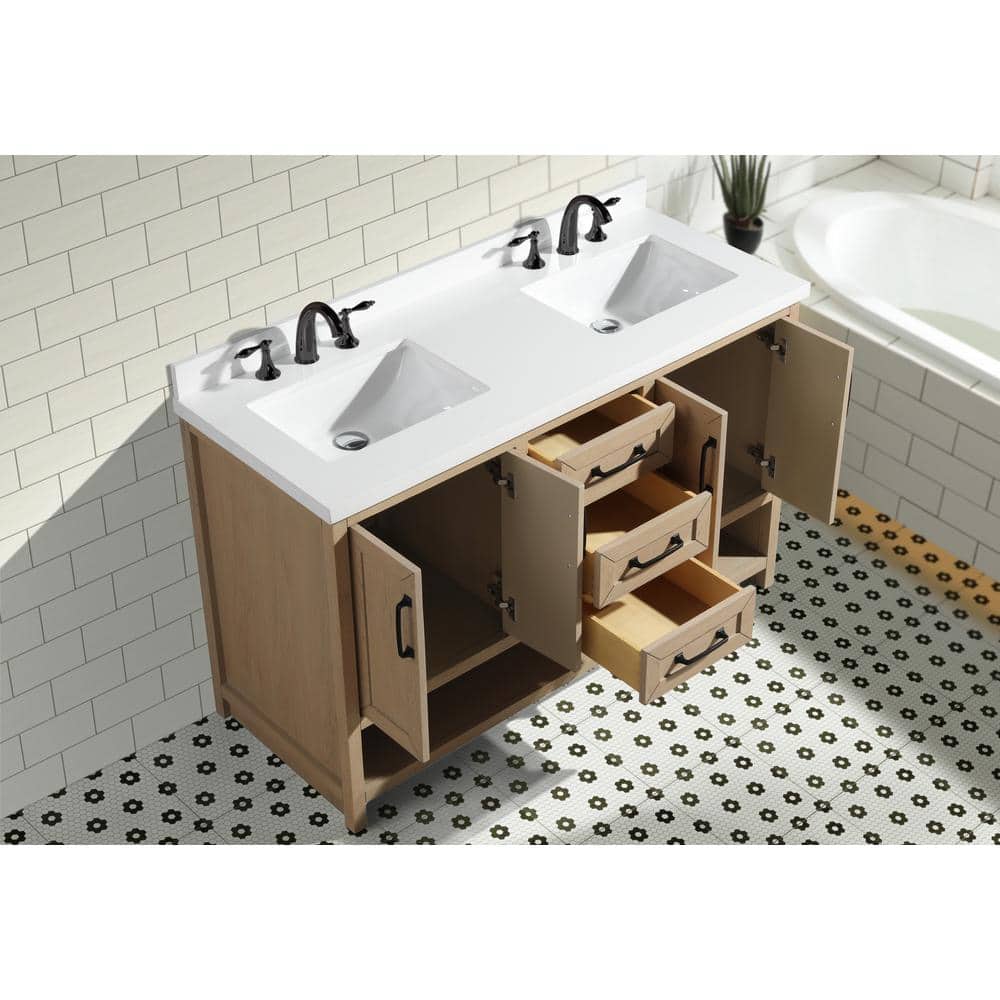 Venice 55" Oak Gray Solid Wood Double Sink Bathroom Vanity