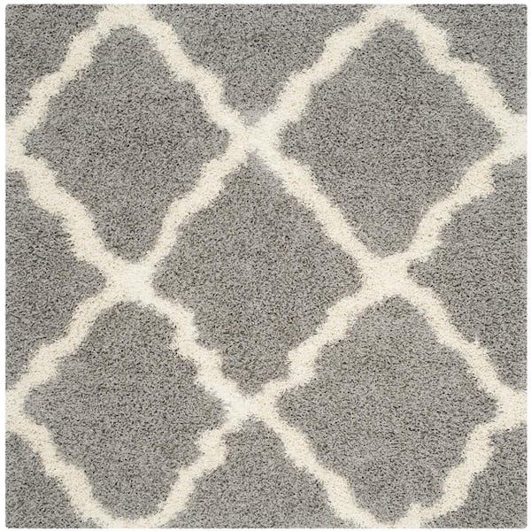 SAFAVIEH Dallas Shag Gray/Ivory 6 ft. x 6 ft. Square Diamond Trellis Geometric Area Rug