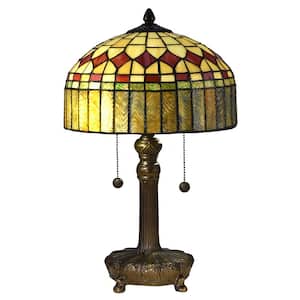 2-Light 20 in. Mayor Island Antique Bronze Table Lamp with Tiffany Art Glass Shade