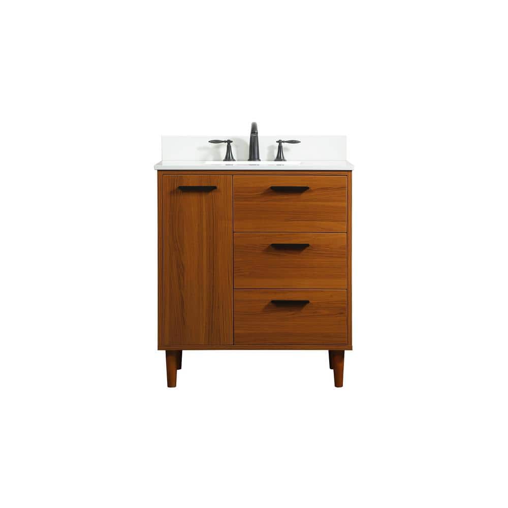 Simply Living 30 in. W x 19 in. D x 34 in. H Bath Vanity in Teak with Ivory