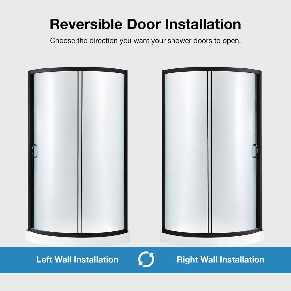 Breeze 34" Black Framed Frosted Glass Round Sliding Shower Kit