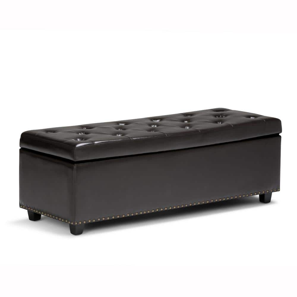 Hamilton 48 in. Wide Transitional Rectangle Storage Ottoman in Coffee Brown Vegan Faux Leather, Assembled price history on PriceWatchPro