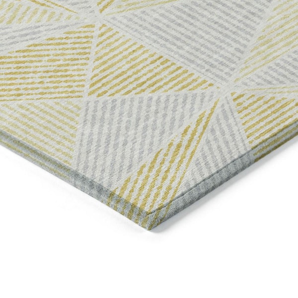 Gold, Gray, Wheat 8 ft. x 10 ft. Woven Geometric Polyester Rectangle Indoor/Outdoor Area Rug