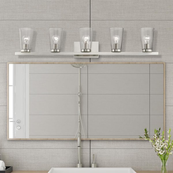 Livex Lighting Cityview 40 in. 5-Light Brushed Nickel Vanity Light with  Clear Glass Shades 17625-91 The Home Depot