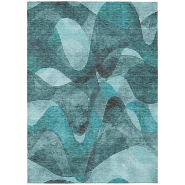 HomeRoots Teal 8 ft. x 10 ft. Woven Abstract Polyester Rectangle Indoor/Outdoor Area Rug