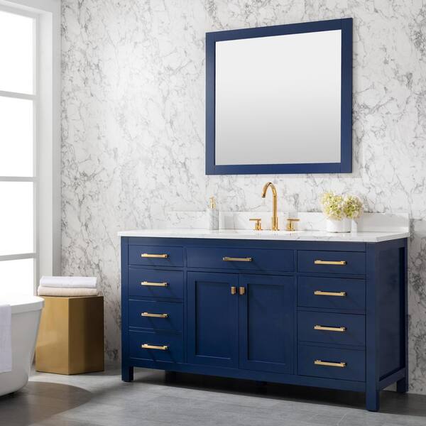 Sudio Jasper 60 In W X 22 D Bath Vanity Navy Blue With Engineered Stone Top Carrara White Basin 60nb S The Home Depot Sudio Jasper 60 In W X 22 D Bath, Home Depot Double Vanity Blue Light