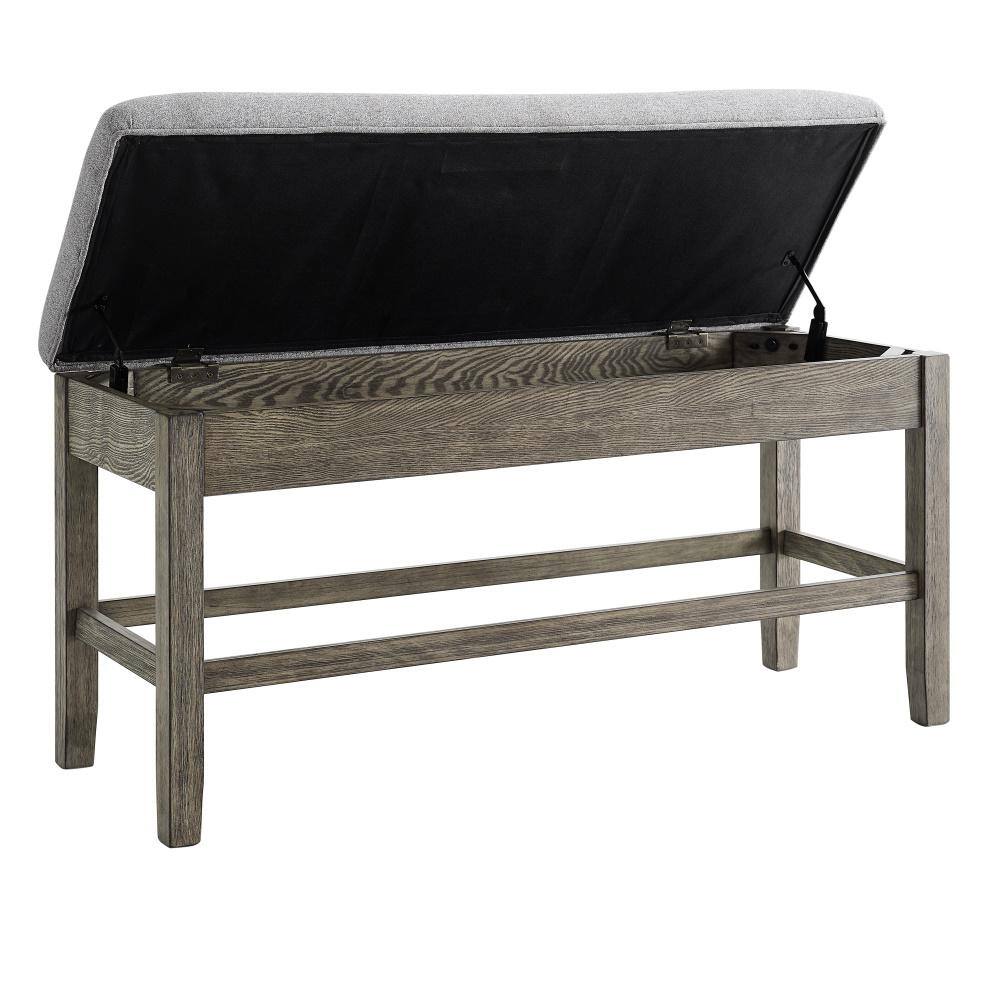 Gray Driftwood Storage Counter Bench with Ash Veneer