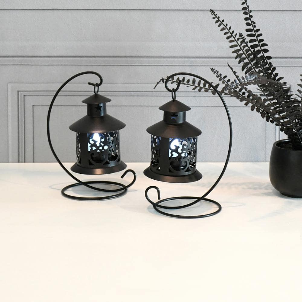 Bohemian Farmhouse Warm Black Metal Tabletop Lantern