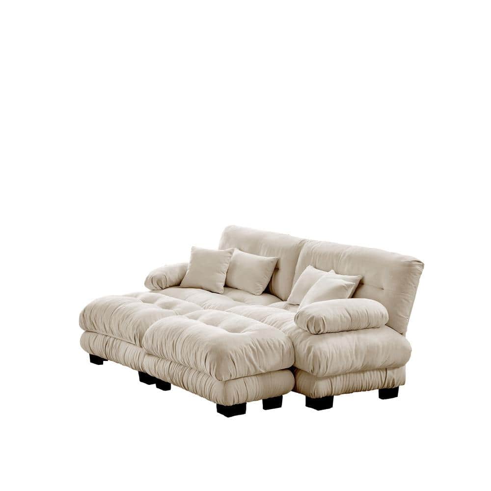 Cloud Couch 72 in. Wide Arm Chenille 2-Seater Sleeper Sofa with Pillows & Ottomans in Light Coffee price history on PriceWatchPro