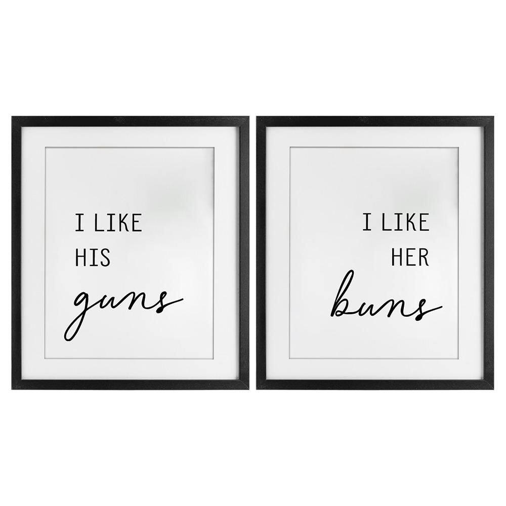 Like His Guns & Her Buns by Lettered and Lined 2 Piece Black Framed Typography Graphic Art Print 16 in. x 13 in. price history on PriceWatchPro