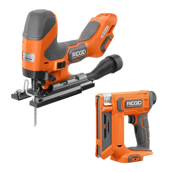 RIDGID 18V Cordless 2-Tool Combo Kit with SubCompact Brushless Barrel Grip Jig Saw and 3/8 in. Crown Stapler (Tools Only)