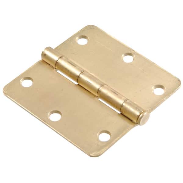 Hardware Essentials 3-1/2 in. Satin Brass Residential Door Hinge with 1/4 in. Round Corner Removable Pin Full Mortise (9-Pack)