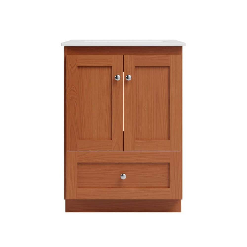 Shaker 25 in. W x 22 in. D x 35 in. H Vanity in Medium Alder with Ceramic Vanity Top in White price history on PriceWatchPro