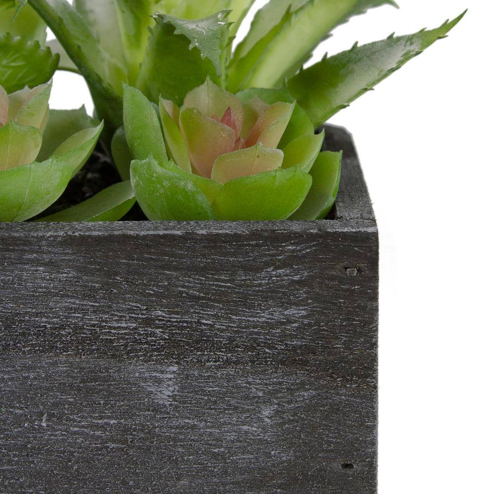 Artificial Green Succulent Arrangement in Black Wooden Planter