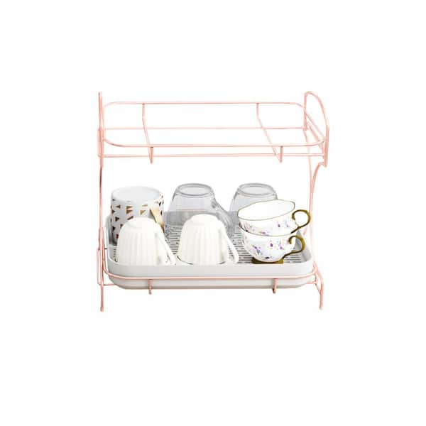 Aoibox Rose Gold Double Layer Drain Tray, Bowl Cup Dish Rack, Tea
