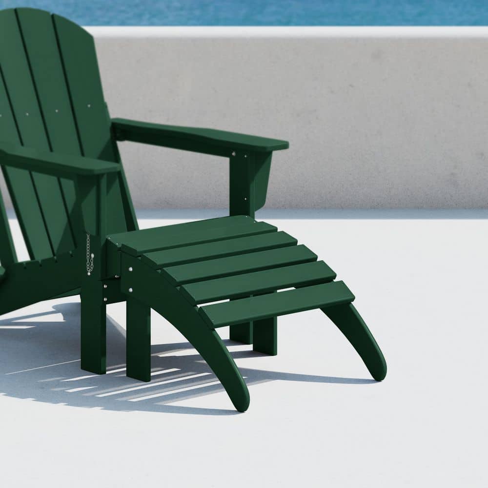 Dark Green HDPE Foldable Curved-Leg Outdoor Ottoman