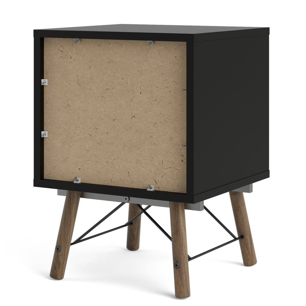 Ry Black Matte and Walnut 2-Drawer Nightstand