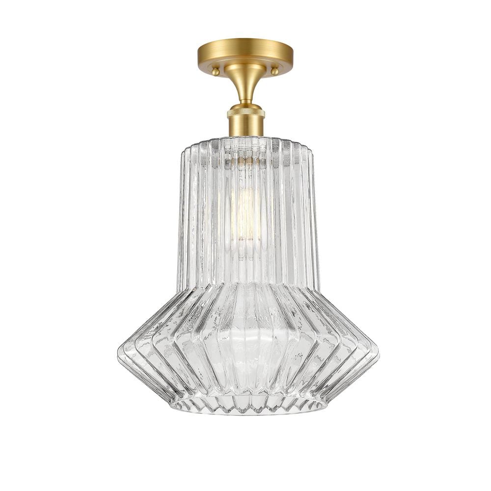 Springwater 12 in. 1-Light Satin Gold Industrial Semi-Flush Mount with Clear Glass Shade price history on PriceWatchPro