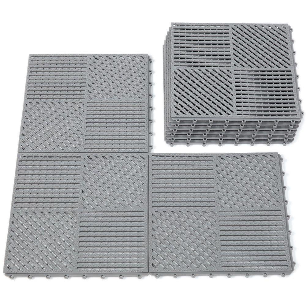 12 in. x 12 in. Grey Interlocking Rubber Floor Tiles with Drainage Holes for Slippery Areas (9-Pack), Soft, Non-Slip price history on PriceWatchPro
