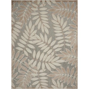 Aloha Natural 6 ft. x 9 ft. Floral Modern Indoor/Outdoor Patio Area Rug