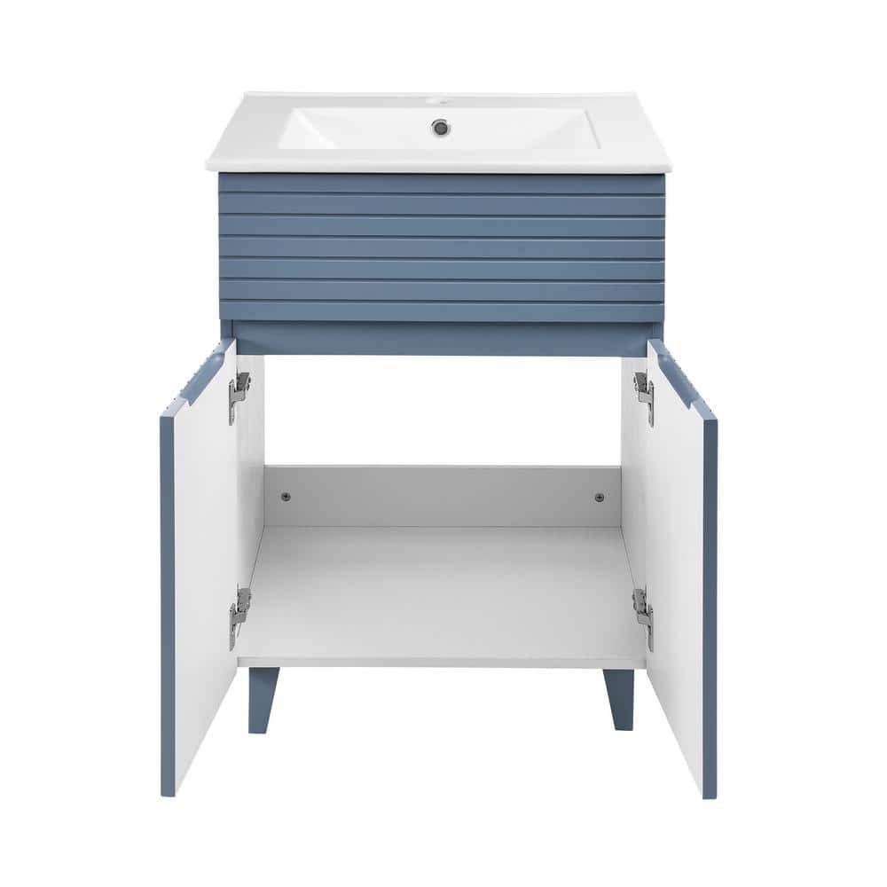 Bernay 24" Blue Freestanding Bathroom Vanity with Ceramic Top