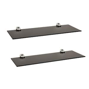 Pristine 16 in. W x 2 in. H. Black Smoke Glass Floating Shelves with Chrome Brackets (Set of 2)