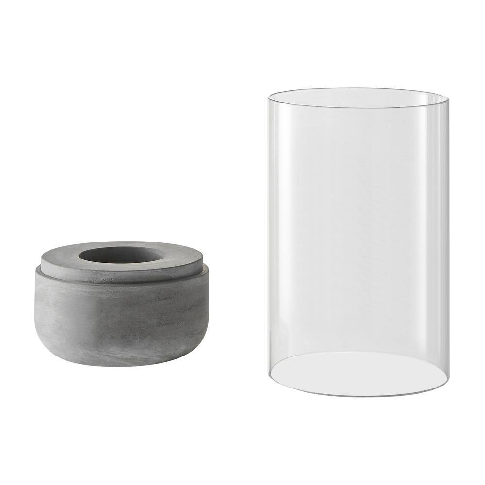 Large Clear Glass and Gray Cement Hurricane Candle Holder