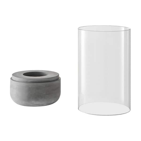 Danya B. Modern Cool Gray Cement Base and Glass Pillar Hurricane Candle Holder (Large)