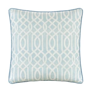 Mudan Blue Floral Cotton 18 in. W x 18 in. L Decorative Throw Pillow