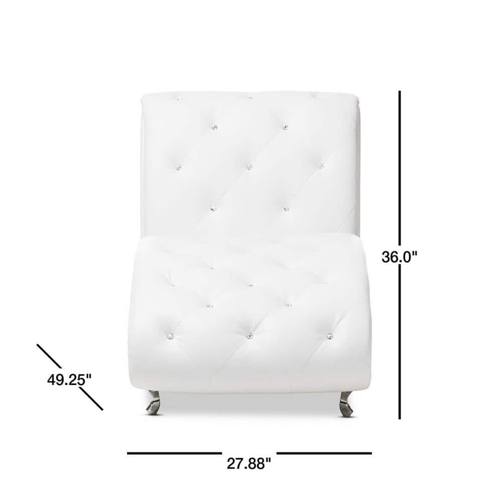 Pease 50'' White Faux Leather Tufted Chaise Lounge with Crystal Accents