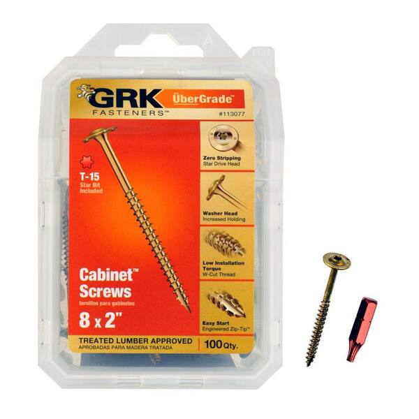 GRK 8 X 2-Inch White Trim Head Screws – #8 Size, Climatek Coated, 100-Pack For Finish Carpentry & Trim Work