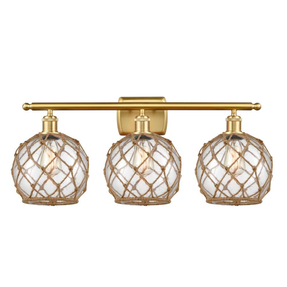 Farmhouse Rope 26 in. 3-Light Satin Gold, Clear Glass with Brown Rope Vanity Light with Clear Glass Shade price history on PriceWatchPro