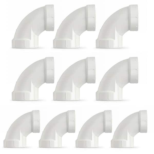 4 in. White Rigid PVC DWV 1/4 Bend 90-Degree Elbow, Hub x Hub Drain, Waste & Vent Plumbing Fitting, (10 Pack)