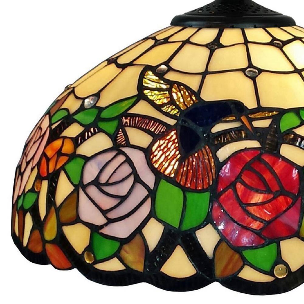 Tiffany Style Hummingbirds Floral Glass Pendant Lamp, 16"