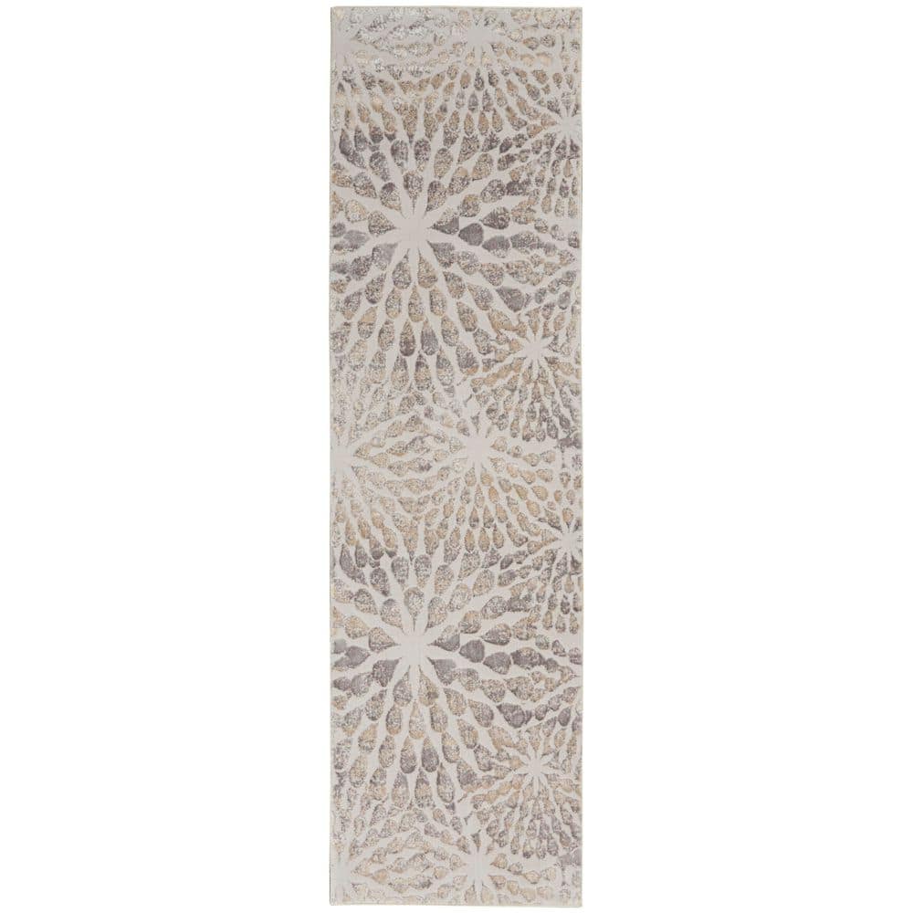 Elegant Ivory Abstract Hand-Knotted Viscose Runner Rug