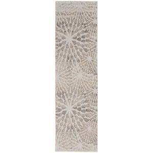 Sleek Textures Ivory/Grey 2 ft. x 8 ft. Abstract Modern Kitchen Runner Area Rug