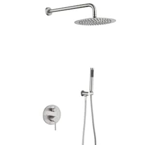 Single Handle 2-Spray Shower Faucet 1.5 GPM with Drip Free with in Brushed Nickel Rainfall Round 10 in. Shower System