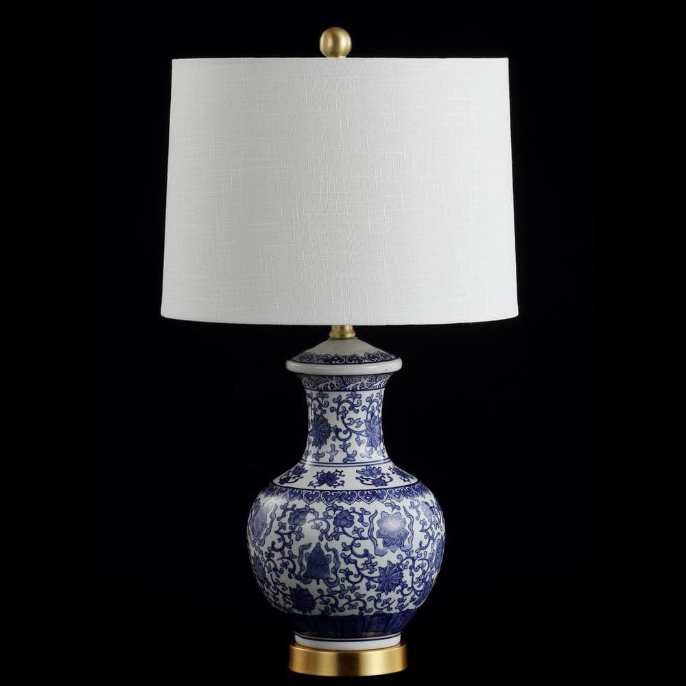 Jennifer 25.25" White and Blue Ceramic Metal Table Lamp Set