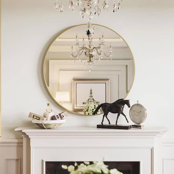 Blisstyle Gold 39 in W x 39 in. H Glam Round Aluminium Framed Mirror Wall Mirror Wall Decor Mirror