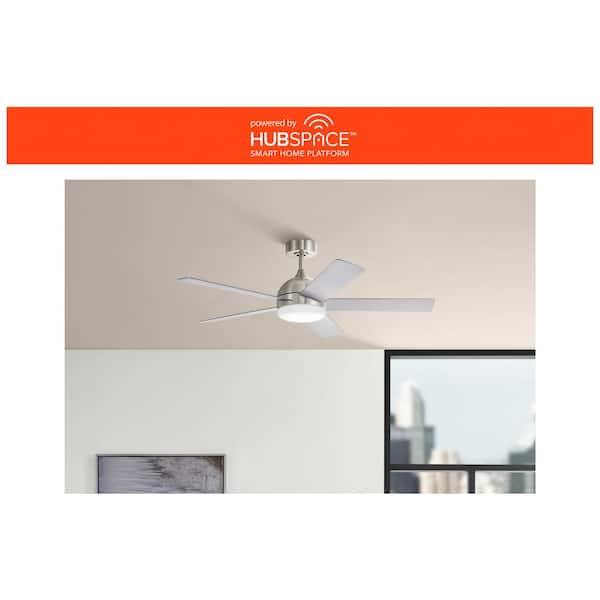 Carley 52 in. Integrated LED Indoor Brushed Nickel Smart Ceiling Fan with Remote Control and CCT Powered by Hubspace