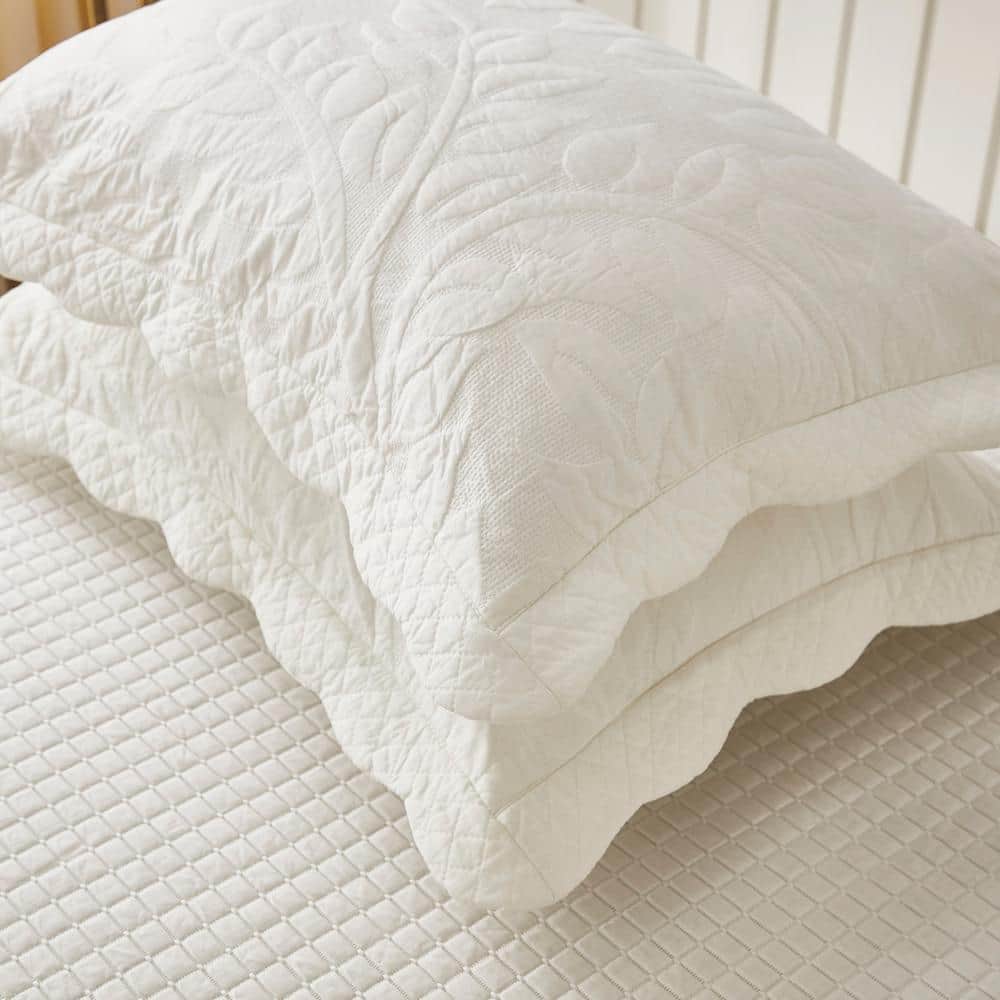 Soft White Cotton Embroidered King Pillow Shams Set