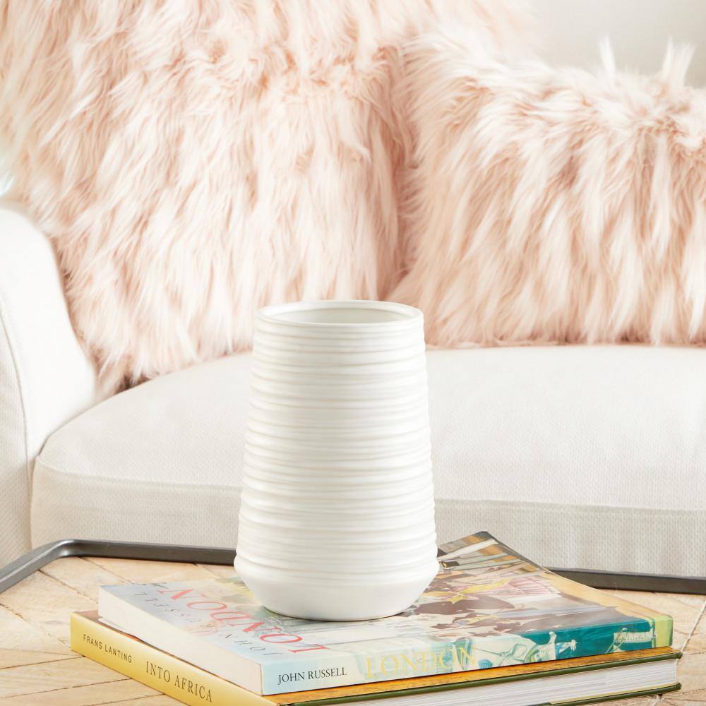 7" White Ribbed Porcelain Vase