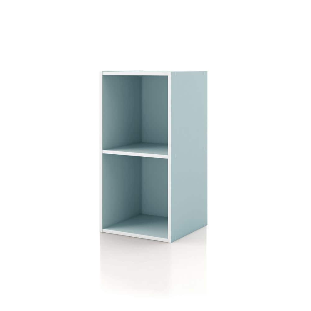 Furniture of America Quincy 23.7 in. Tall Stackable Light Blue Engineered Wood 2-Shelf Modern Modular Slim Bookcase