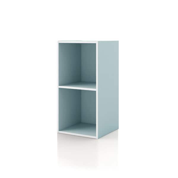 Furniture of America Quincy 23.7 in. Tall Stackable Light Blue Engineered Wood 2-Shelf Modern Modular Slim Bookcase