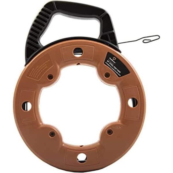 EKIEUDL 50 ft. Retractable Wire Flat Steel Fish Tape with Carrying Handle for Heavy Duty Pulls in Brown and Black