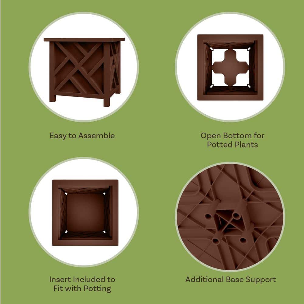 15.5-Inch Brown Polypropylene Lattice Design Planter Box