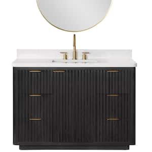 Cádiz 48 in. W x 22 in. D x 34 in. H Single Bathroom Vanity in Fir Wood Black with White Composite top and Mirror