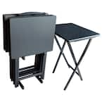 5pc Folding Table Set Black - Plastic Dev Group : Target